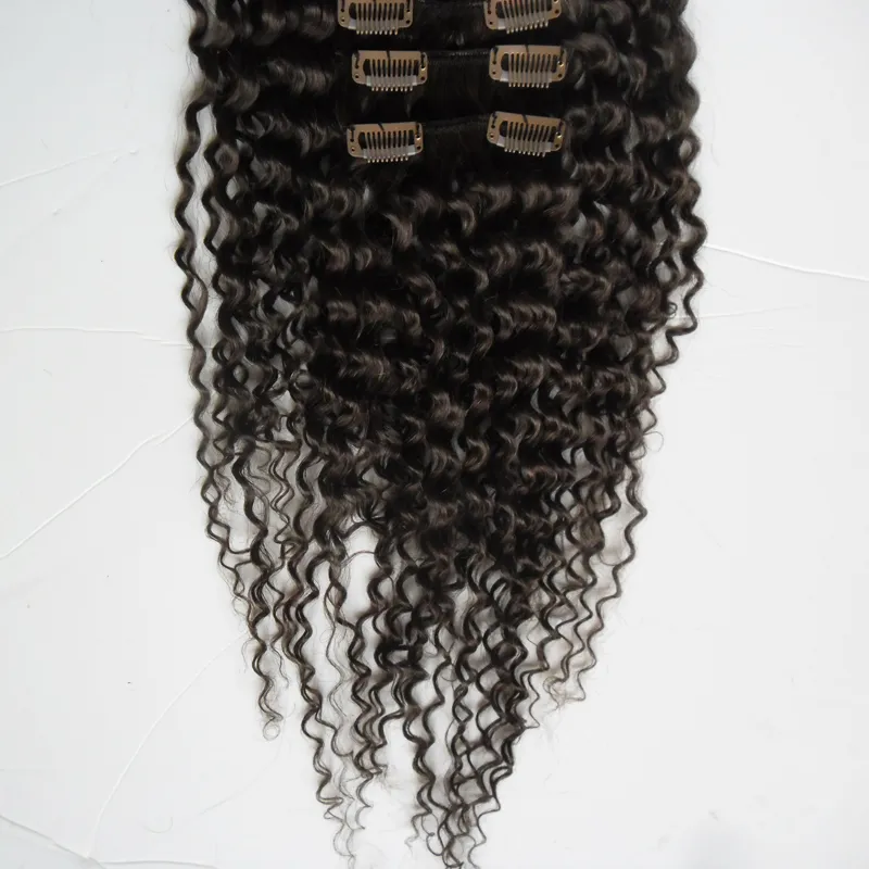Brasilianska Human Hair Kinky Curly Clip In Hair Extensions och 100g / Set Remy Hair Clip In Extensions