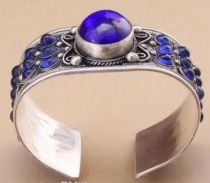 Uitstekende Lapis Lazuli Bead Manchet Armband Tibet Zilveren Sieraden Vrouw Gift