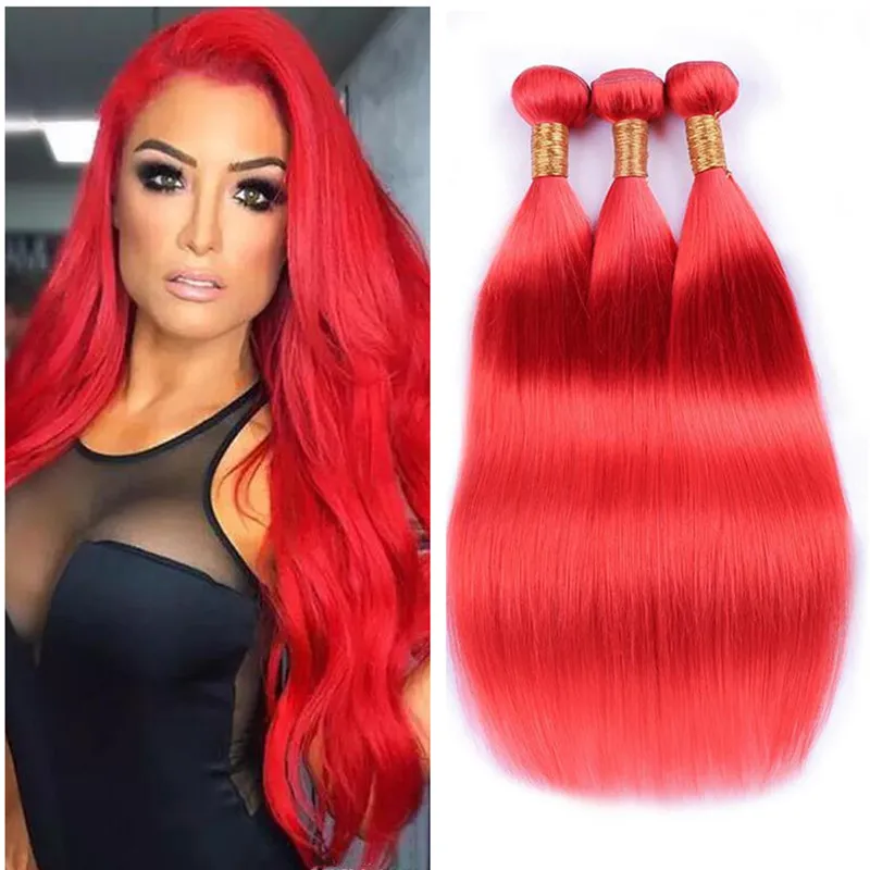 Färben Sie rotes brasilianisches gerades menschliches Haar spinnt 3pcs Los 10-30 Zoll reine rote Jungfrau-Haar-Erweiterung seidige gerade Haar-Erweiterung