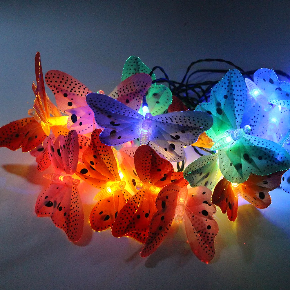 Luces Solares Colores Diseño Mariposa RGB 20 LED Decoración Navidad