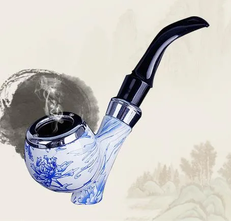 New resin pipe, Imitation Ceramic blue and white porcelain pipe, creative high heel bent man.