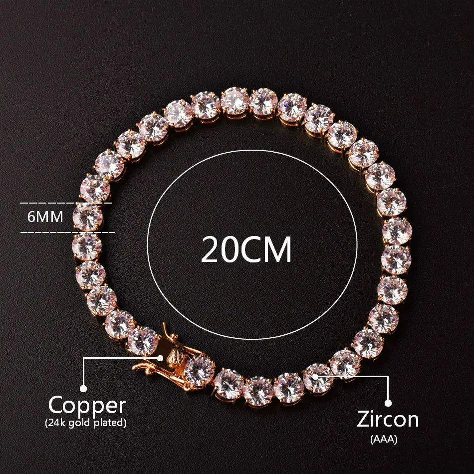 3mm 4mm Hommes Double A Cubique Zircone Tennis Bracelet Chaîne Hip Hop Bijoux Glacé Finition 1 Rangée Ruban Or CZ Bracelet Link281H