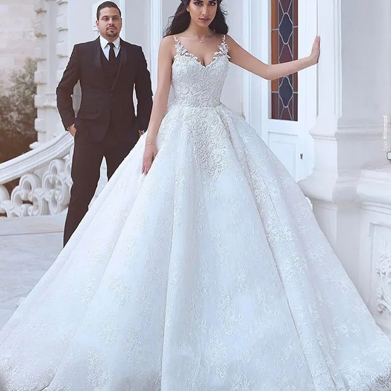 Abiti da sposa impero con applicazioni in pizzo a-line con spaghetti, lunghezza del pavimento con volant vintage, nave libera, abito da sposa 2018