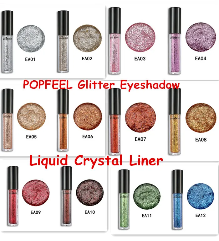 теневые POPFEEL Блеск Eyeshadow Powder Liquid Crystal Eye Liner Придерживайтесь Алмазный Shimmer Powder 12colors