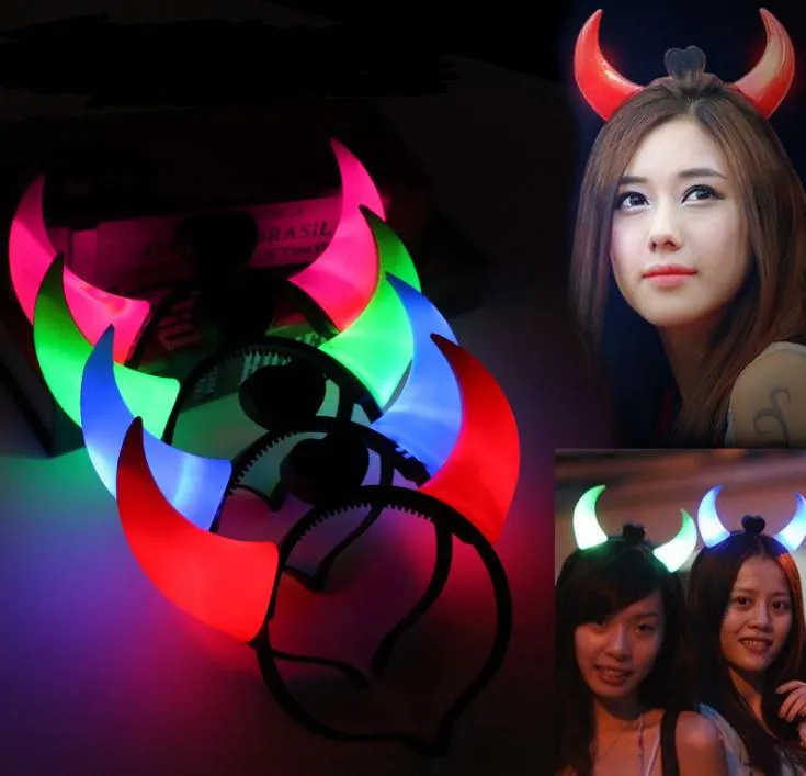 New Halloween Ox Horn Party Headwear Flashing LED Hair Headband Xmas Decorations Luminous Devil Horns Head Hoop Light SN674