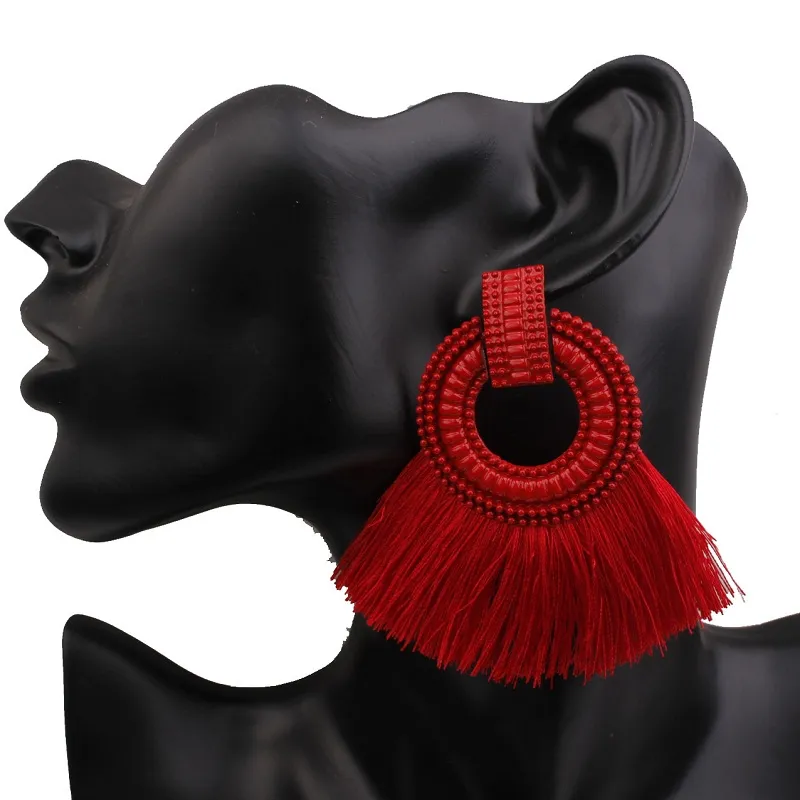 NaomyZP Boho boucles d'oreilles goutte pour femmes boucles d'oreilles gland grande déclaration Vintage balancent rouge rose noir bleu bijoux de mode