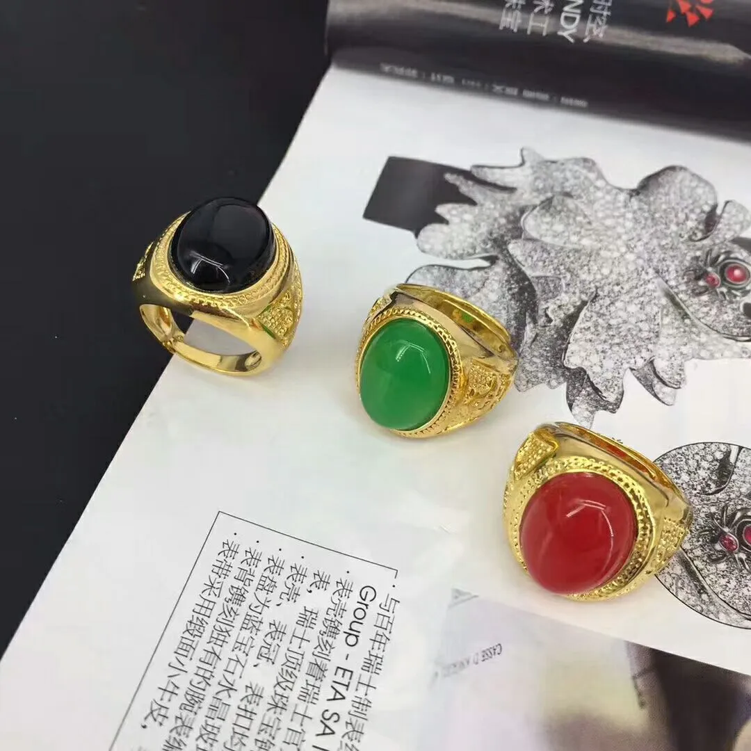 Europe and America vintage imitation gold-plated copper diamond ring with green red wedding lover's ring for Men Party gift