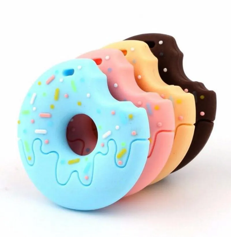 Ny silikon donut teether baby tandkött gummi kex hänge mat klass donut soother spädbarn tandlekar gåvor