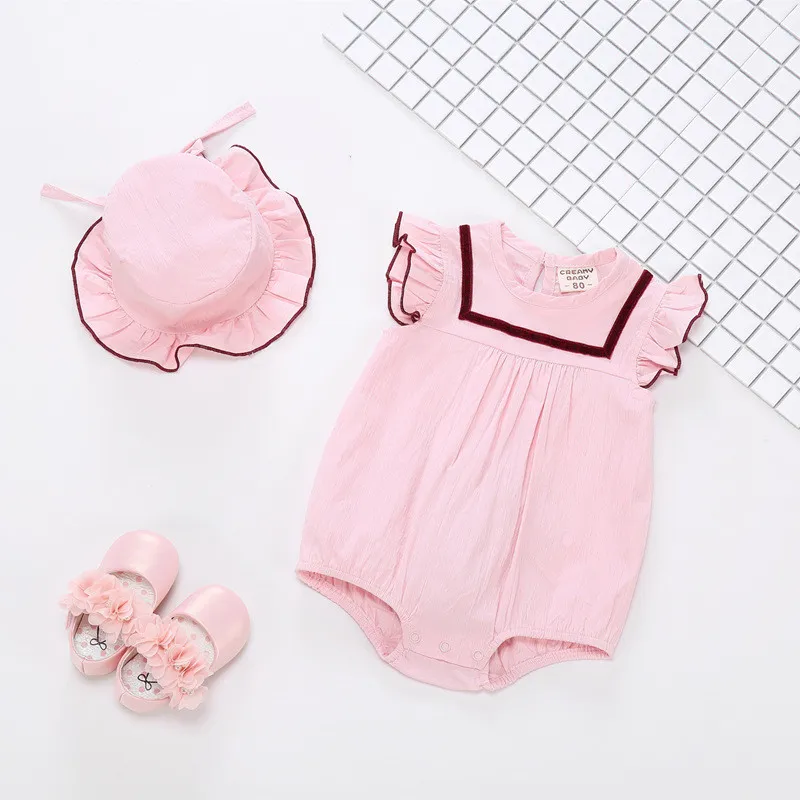 Baby Rompers Summer Baby Girl Clothes 2018 Newborn Clothes Cotton Infant Jumpsuits with Hat 2PCS Girls Clothing Fashion Baby Onesies