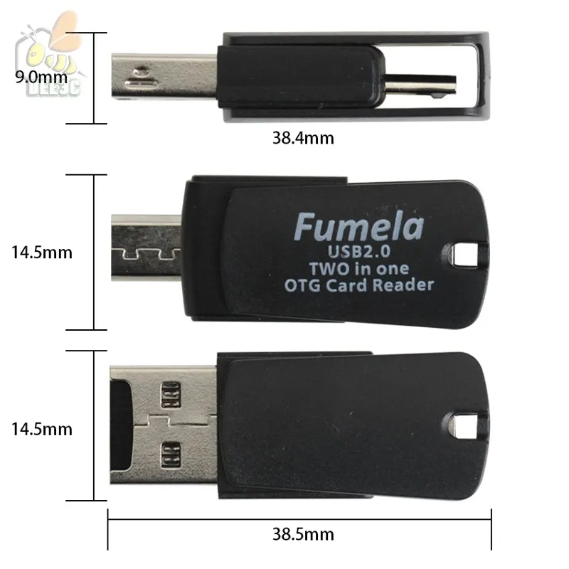 Lecteur de carte universel 2 en 1, lecteur de carte PC pour téléphone portable, lecteur de carte Micro USB OTG OTG TF / SD, mémoire flash, bonne qualité, android otg, 100 pièces