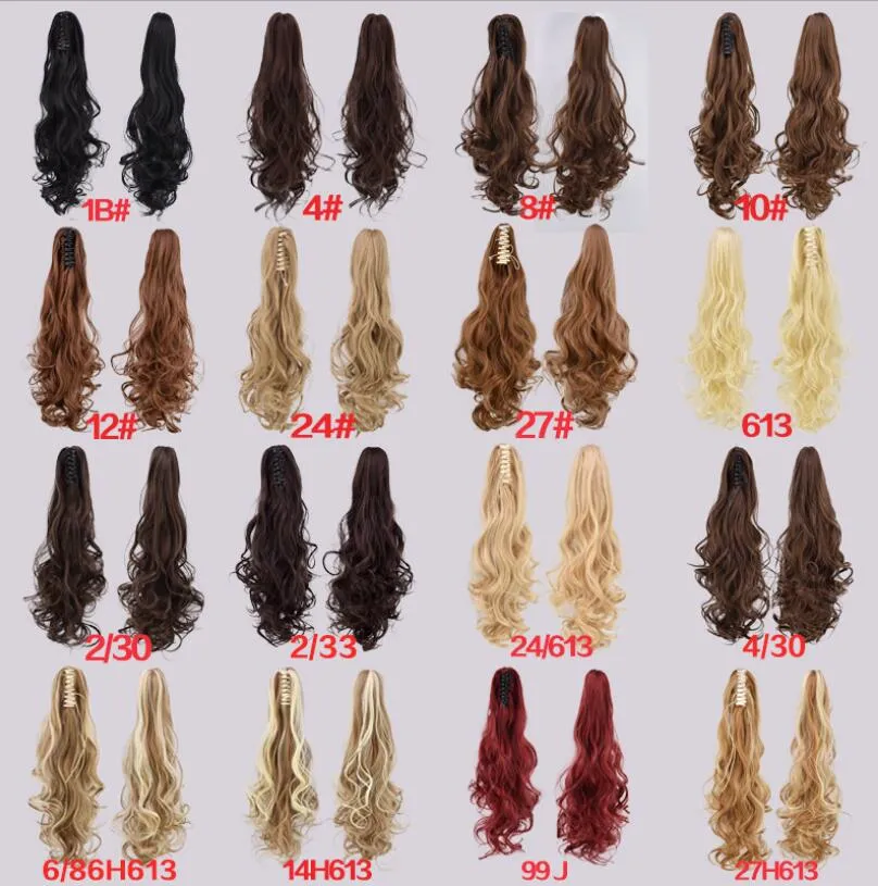 Wholesale- New Fashion Synthetic Claw Ponytail Clip In On Hair Extension Wavy Curly Style Hair Pieces 16 Colors Ponytails Free shipping