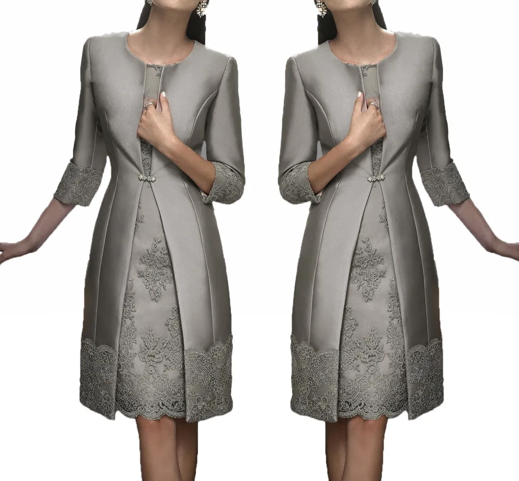 Vintage Carla Ruiz Knee Length Mother's Dresses Plus Size Suits Long Jacket Appliques Lace Wedding Guest Dresses HY289