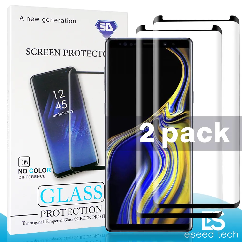 2 paquetes Case Friendly Versión pequeña para Samsung Galaxy Note 10 S10 PLUS S9 S8 S7 Edge Vidrio templado 3D Curve Edge HD Protector de pantalla transparente