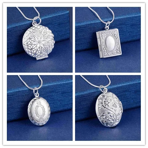 Partihandel Blandad Order 925 Sterling Silver Plated Frame Pendant Locket Halsband Fashion Party Smycken Födelsedaggåvor Kan öppna gratis frakt