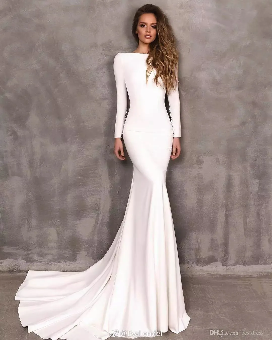 빈티지 Berta 인어 웨딩 드레스 Bateau Neck Long Sleeve Bridal Gown Abiti Da Sposa Backless Vestidos de Novia Beach 웨딩 드레스