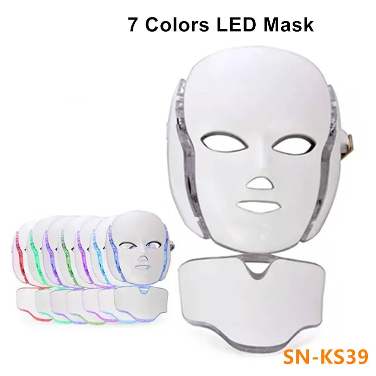 Machine de luminothérapie LED avec 7 couleurs de photons, masque facial LED pour le rajeunissement de la peau du visage et du cou, élimination de l'acné, correction de la pigmentation