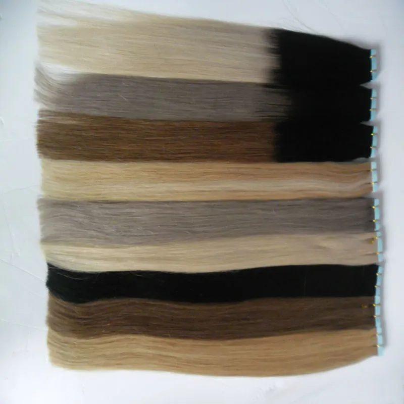 Tejp i hårförlängningar Human Hår PACK Hud Weft 100g Machine Made Remy Tape Hair8301431