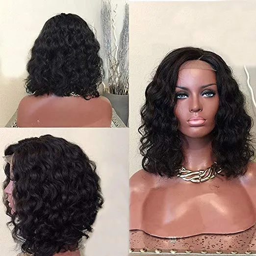 Parrucche frontali in pizzo per capelli vergini brasiliani ricci da donna nera Parrucche per capelli umani Glueless con capelli per bambini (14 pollici con densità del 150%)