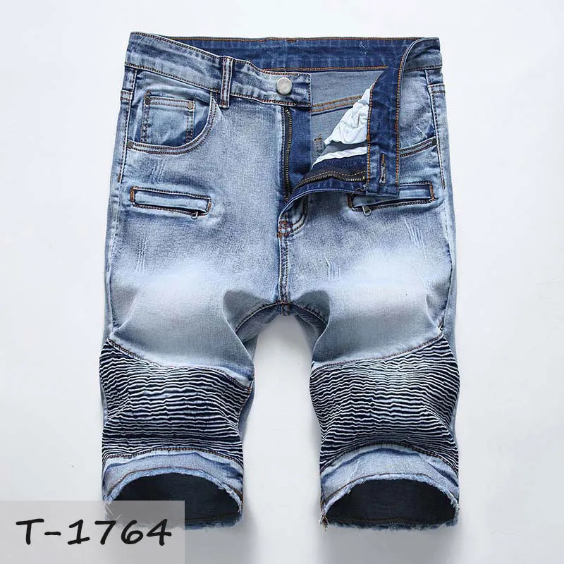 Men's Jean denim Orsaklig fashional nödställd Shorts Skate Board Jogger Ankle Ripped Wave Pleated