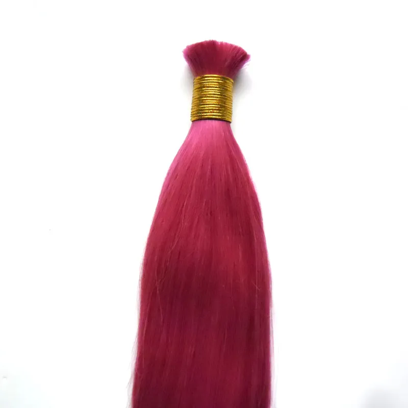 Cabelo humano para trança a granel sem pacotes de fixação 100g reto rosa humano trança humana a granel