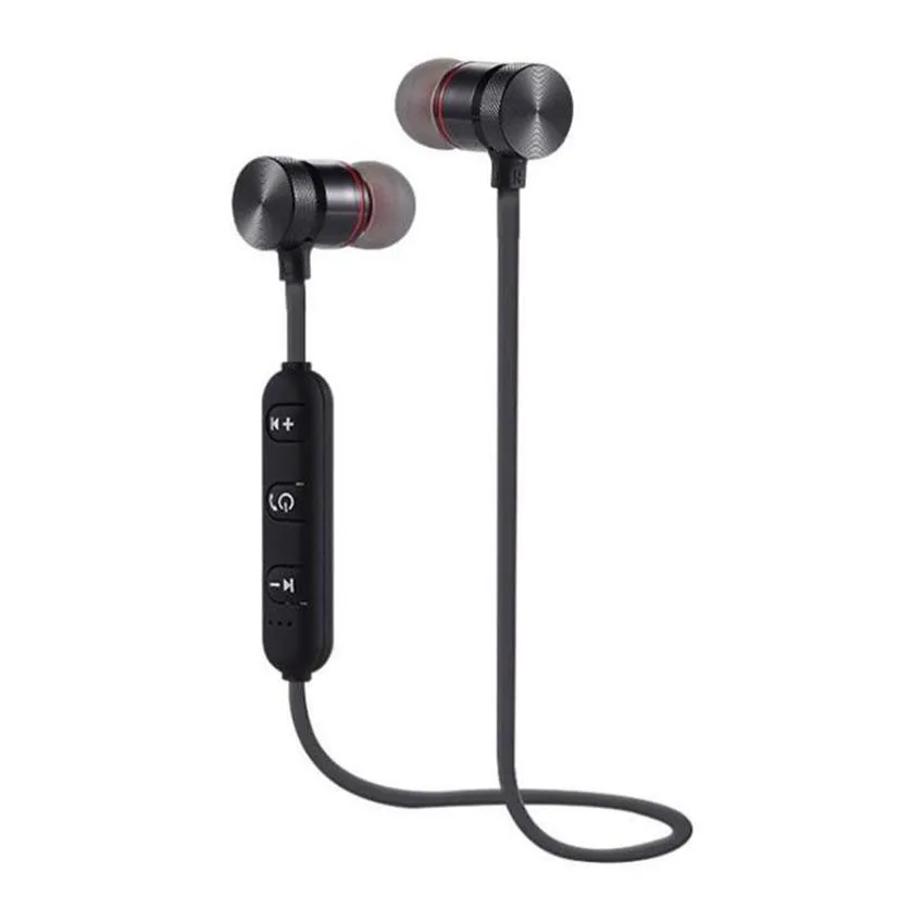 Magnetiska Bluetooth-hörlurar XT-6 Sport Headset Wireless Earbud Metal Stereo Universal Löpning Telefon Hörlurar för smart telefon med förpackning