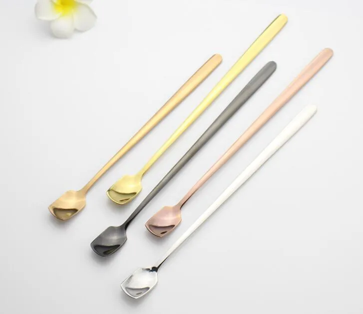 Stainless Steel Spoon Colorful Long Handle Spoons Flatware Coffee Drinking Ice Cream Tools Kitchen Gadget Spoon