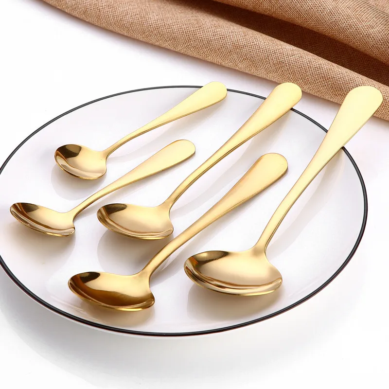 Golden Tea Spoon Stainless Steel Mini Gold Coffee Spoon For Milk Tea Small Dinnerware Tableware Kitchen Dining Tools LX0090