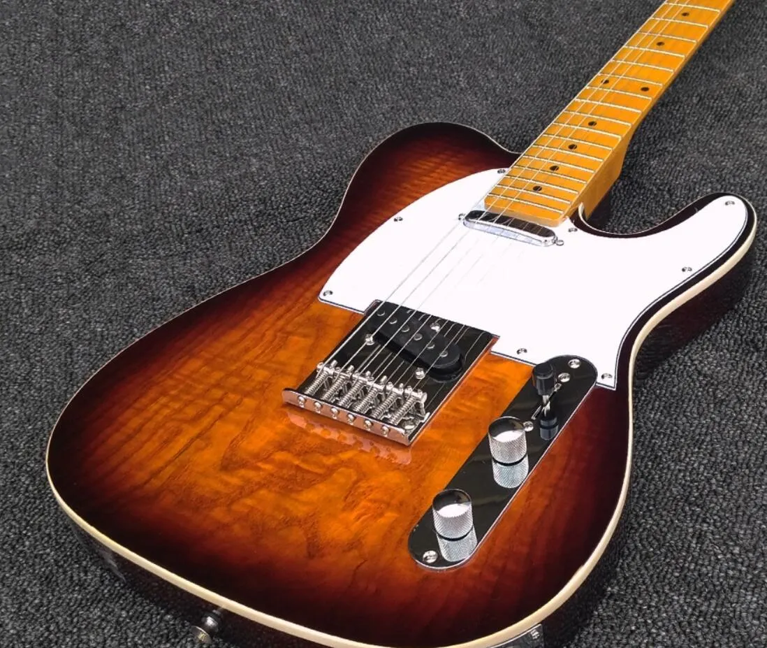 In Stock Amber Sunburst Ash Top Electric Guitar, Maple Neck