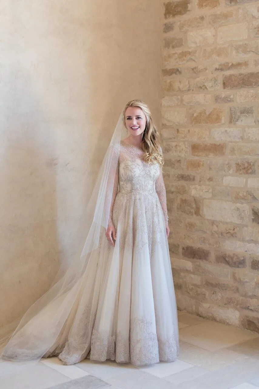 Sweep Train Zipper Back Long Sleeve Sheer Neck Wedding Dress Sweep Train Zipper Back Long Sleeve Sheer Neck Wedding Dress