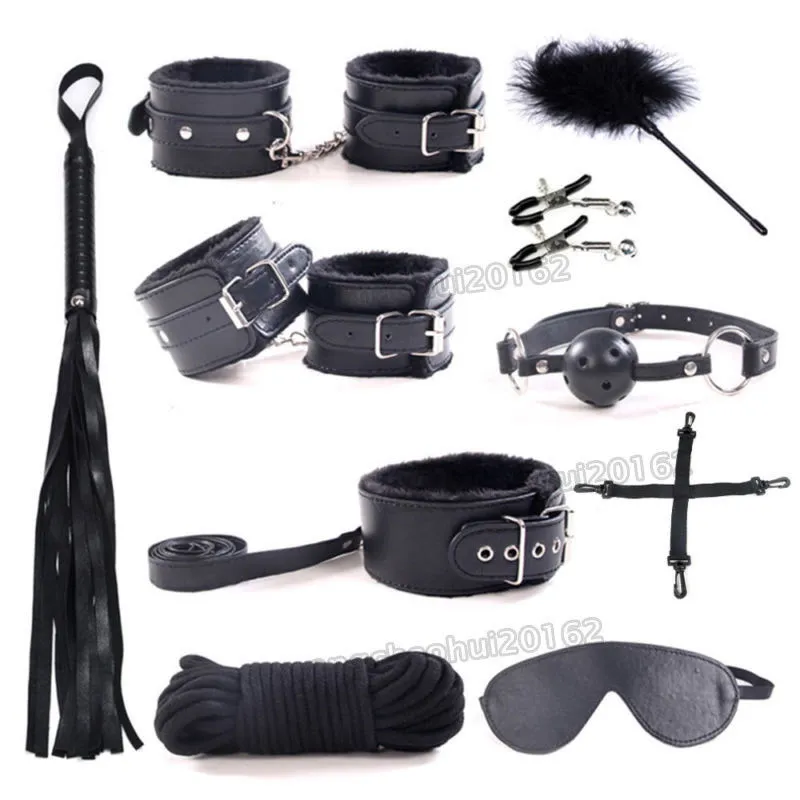 10 pc Bondage Bandage Kit Under Bed Onract Set Miłość Mankiety Różowe Skórzane Shackle Slave BDSM Sex Games Toy R76