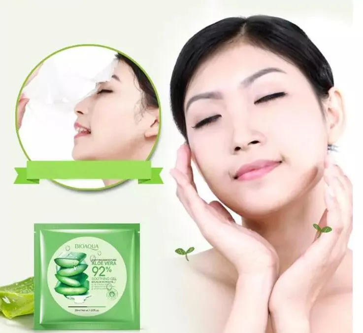 BioAqua Natural Aloe Vera Gel Face Mask Moisturizing Oil Control Wrapped Mask Shrink Pores Facial Mask Kosmetisk hudvård