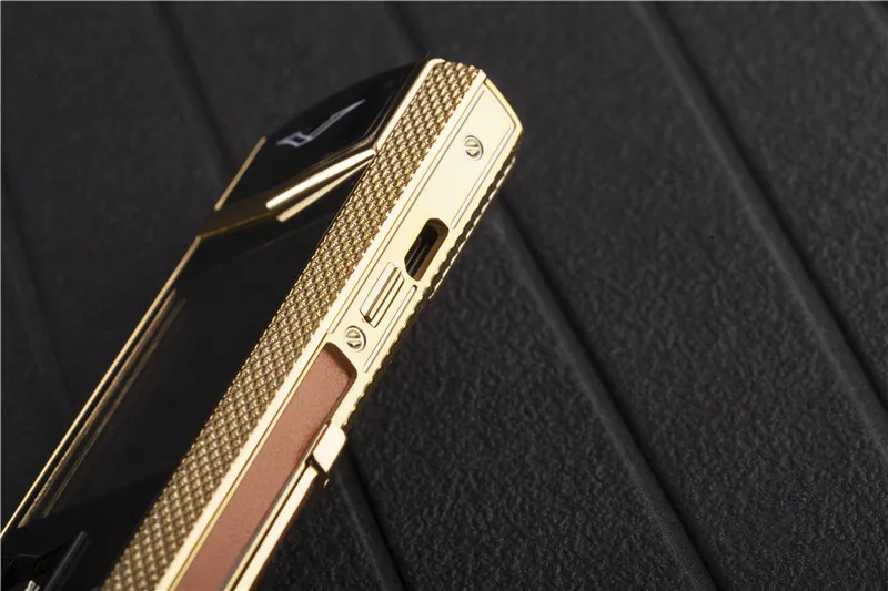 Unlocked Luxury Gold Signature dual sim card Mobile Phones stainless steel leather body MP3 Camera bluetooth 8800 metal cell phone free case