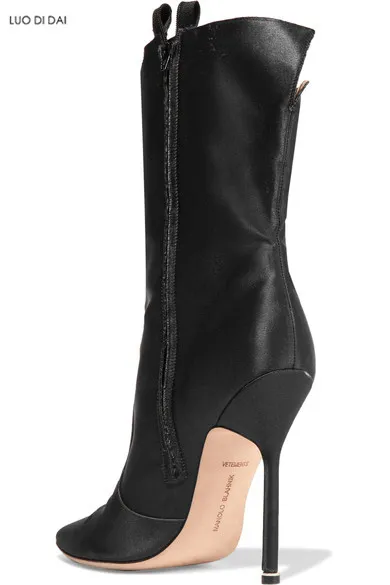 2018 mulheres da moda botas de seda preta dedo do pé apontado botas mulheres sapatos de festa ankle boots de salto fino vestido sapatos de salto alto botas