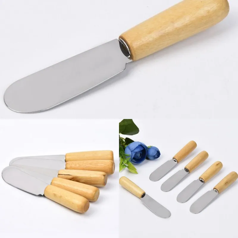 Food Non-Stick Cake Butter Knife Butter Spatula Wooden Handle stainless steel Cheese Dessert Scraper Baking Tools