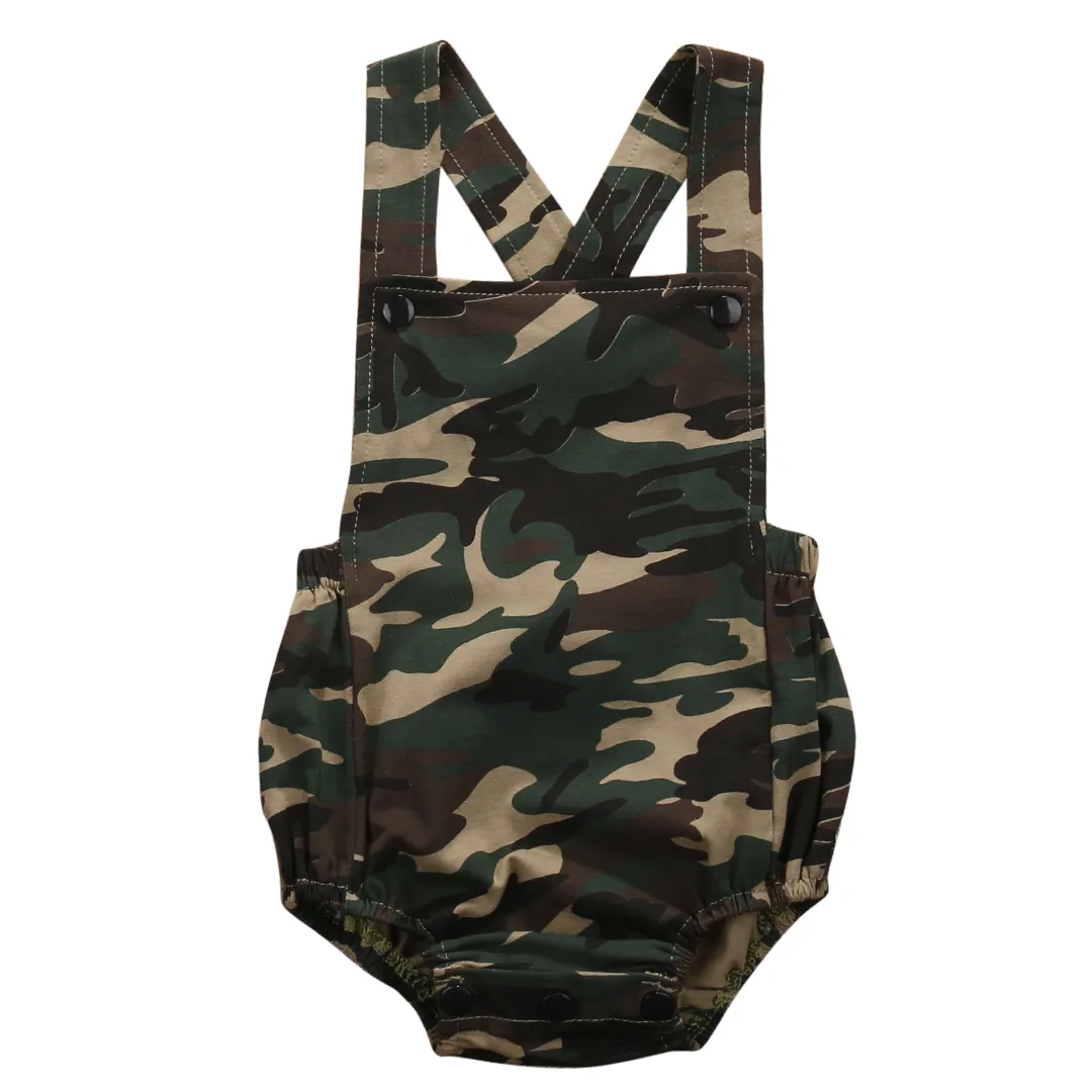 Serin Kamuflaj Bebek Romper 2018 Yaz Kolsuz Bebek Erkek Kız Tulum Camo Baskı Tek Parça Sunsuit