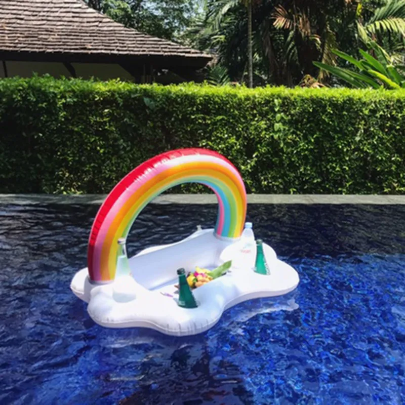 Beautiful Rainbow Arches Inflatable Cup Holder Ice Bar Flaky Clouds Water Coaster Pool Float Drink Cups Seat Support On The Water 35xr X