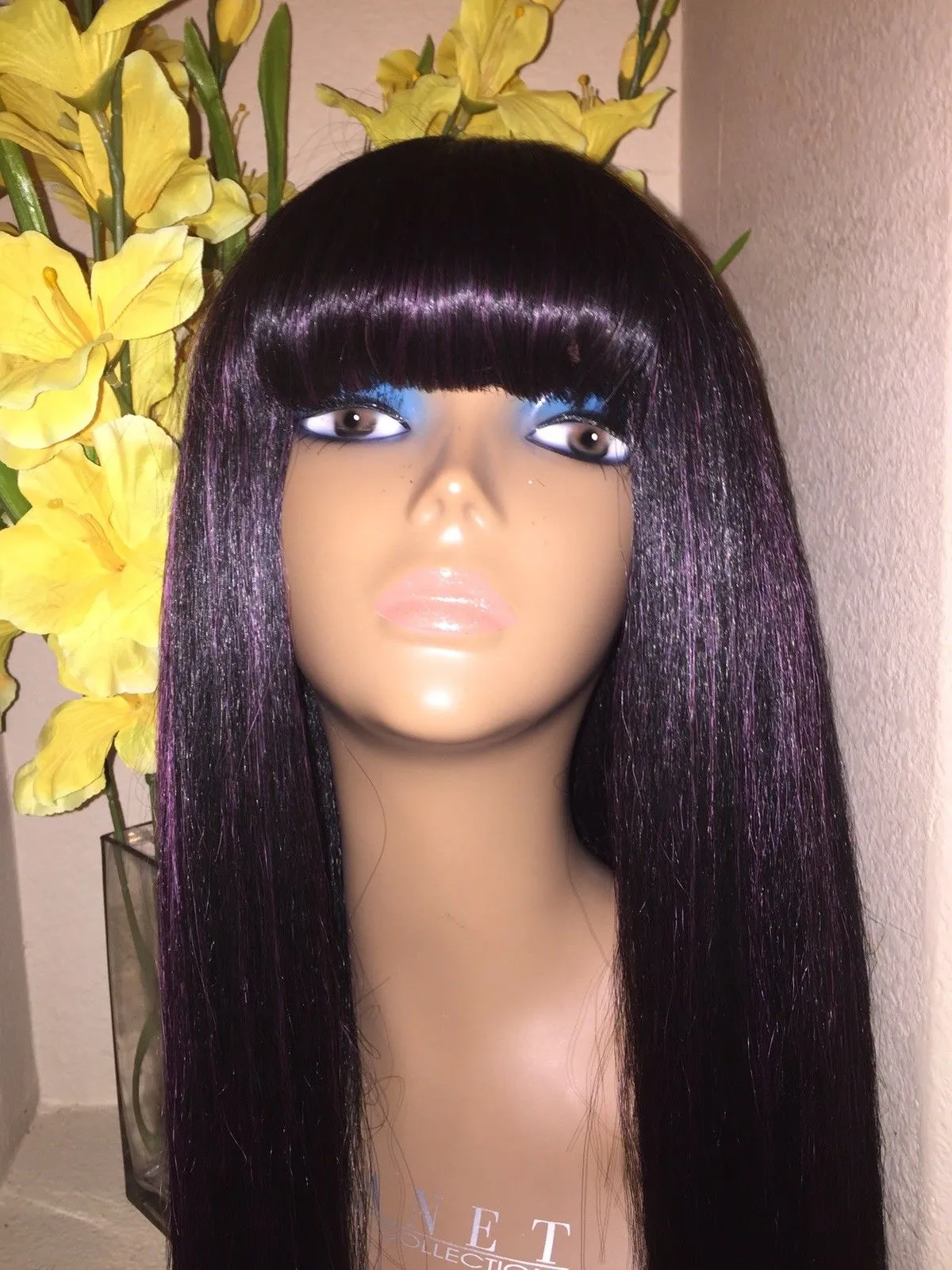 Lindas perucas de cabelo onduladas para femininas púrpura e púrpura escura