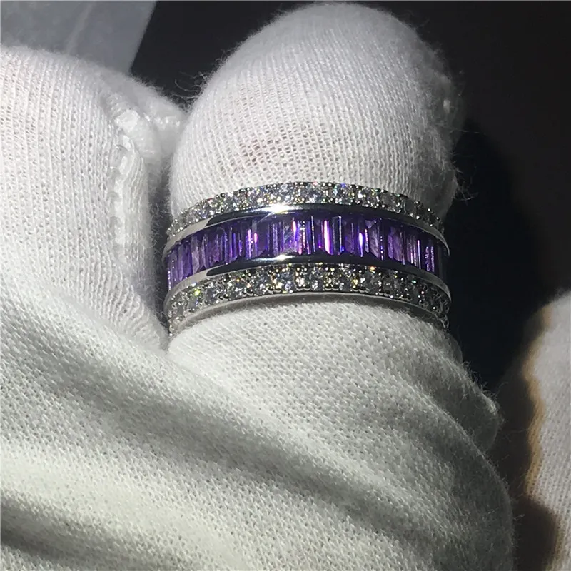 Choucong plein 15ct diamant violet Cz 925 en argent sterling femmes bague de fiançailles de mariage bijoux de mode