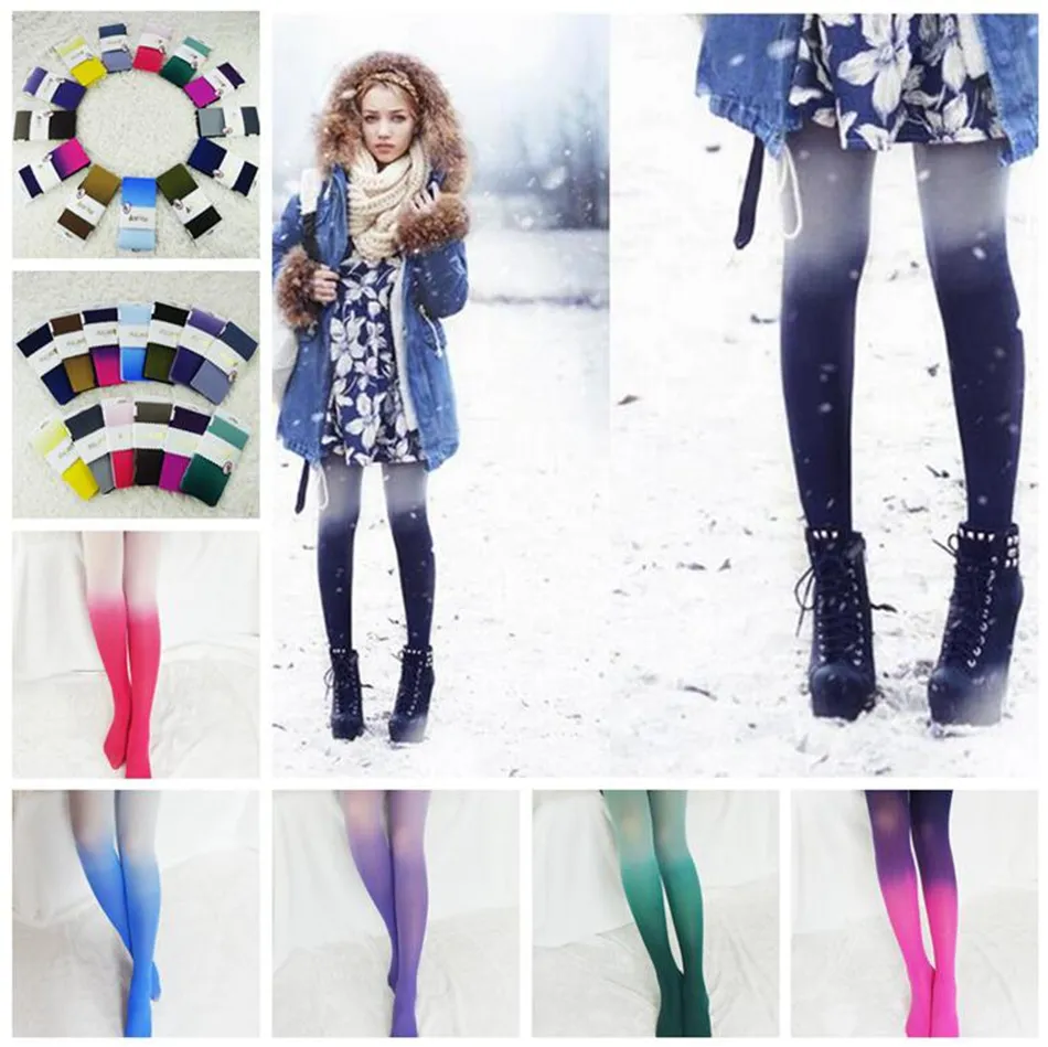 Women Tights Gradient Candy Colorful Pantyhose with Print Tights