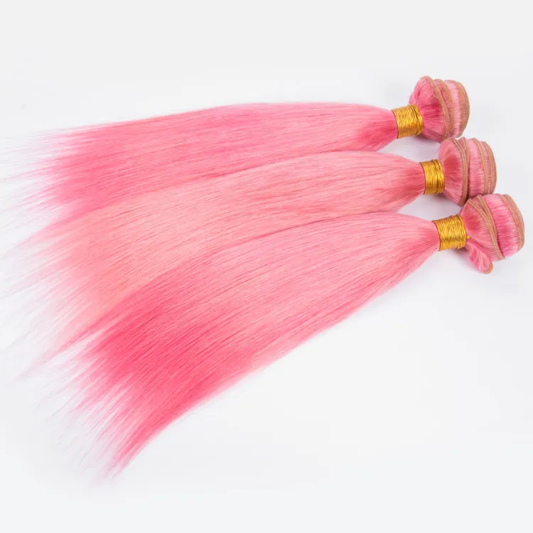 Capelli serici vergini brasiliani rosa tesse estensioni estensioni dei capelli umani di colore rosa puro offerte di trame di capelli brasiliani 3 pezzi
