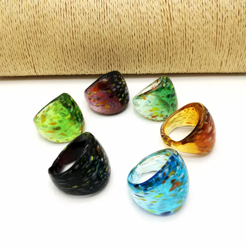 무료 배송 도매 핫 스팟 lampwork 유리 무라노 반지, 패션 무라노 반지 17-19mm