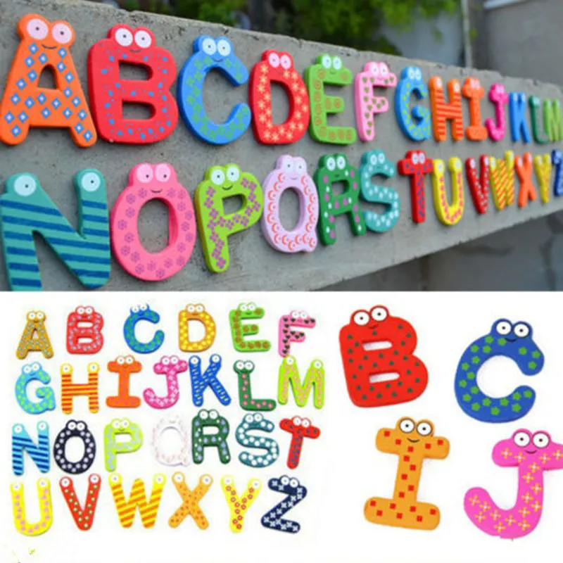 Magneti frigorifero con lettere dell'alfabeto in legno bambini, magneti frigorifero in legno cartoni animati, studio didattico, giocattolo cartoni animati, regalo unisex