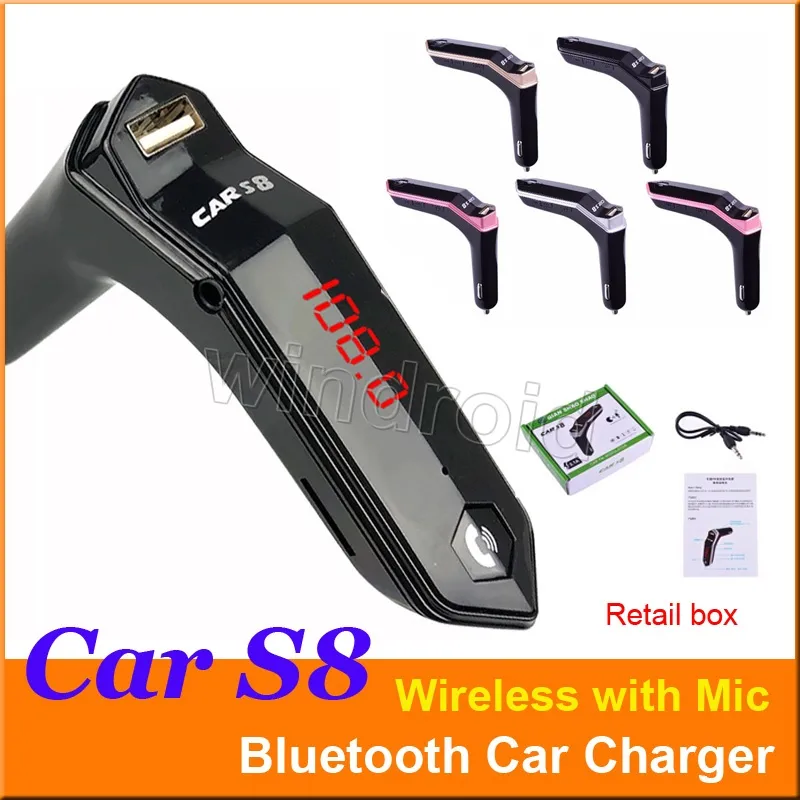 S8 Cell Phone Bluetooth Device LED Display Wireless Car Kit FM Transmitter 3.1A Port USB Charger Portable MP3 Player Handsfree Call Support TF Car