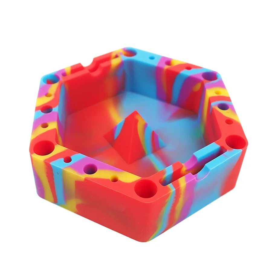 Hexagon Silicone Ashtray Hög temperatur Portable Ashtrays Holder Flera Slots Gåvor Hem Office Decoration