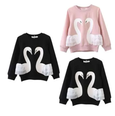 Cygne Enfant Enfants Bébé Filles Garçon Coton À Manches Longues Hoodies Dentelle petit haut Vêtements Enfant Fille Garçons Imprimer Chaud Hoded Sweats