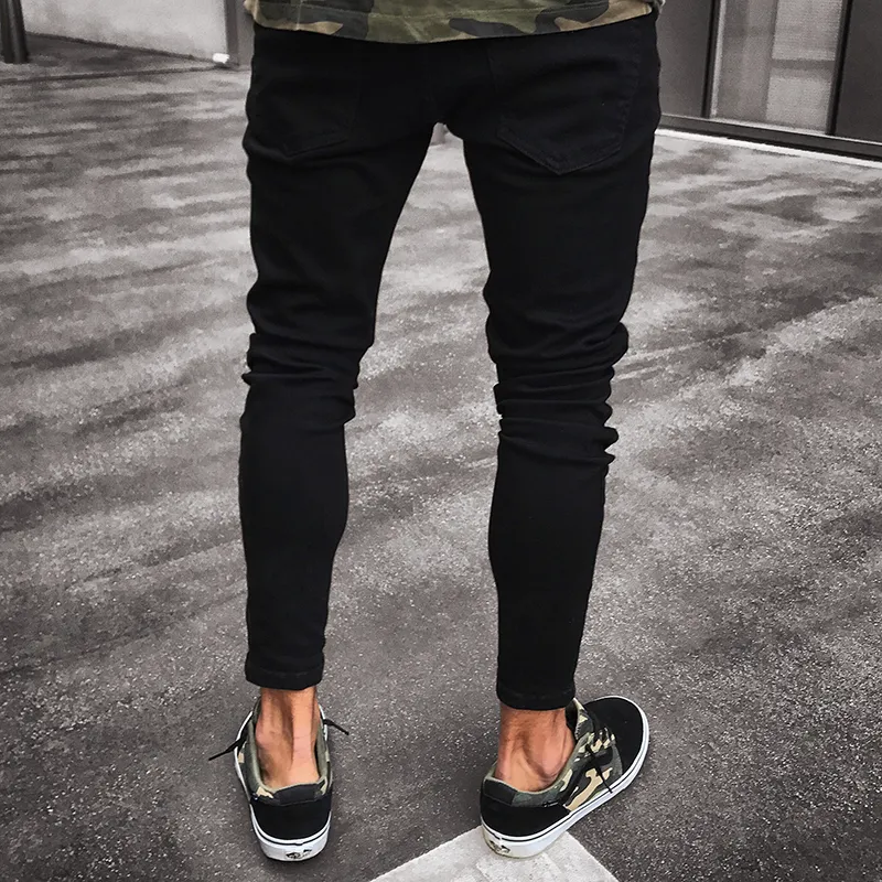 Herren Straight Slim Fit Biker Jeans Hose Distressed Skinny Ripped Destroyed Denim Jeans Washed Hiphop Hose Black249a