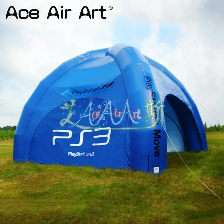 Full Mavi Şişirilebilir Örümcek Olay Çadırı Hava Dome Çadır/Çenar Çadır Çıkarılabilir Kapı Reklam için Tüm Taraflar Açık Açın
