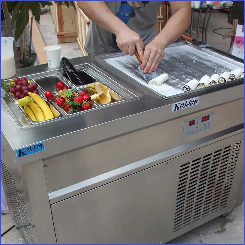 Kolice Free shipment Kitchen ETL CE Single square pan with 6 cooling buckets yogurt roll ice cream machine