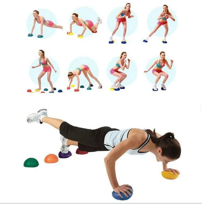 PVC Inflatable Yoga Ball Massage Point Half Fitball Balance Trainer Stabilizer GYM Pilates Fitness Balancing Bosu Balls massage feet mat