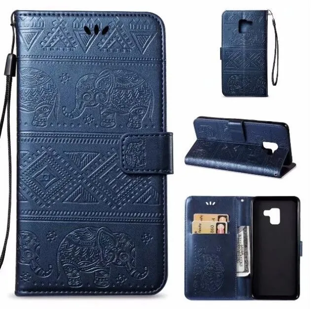 Imprint Elephant Flip Card Slot Wallet Läder Cover Telefon Väska till Samsung A40 70 20e M10 20 J6Prime Huawei Y9P H20 P20L 2019